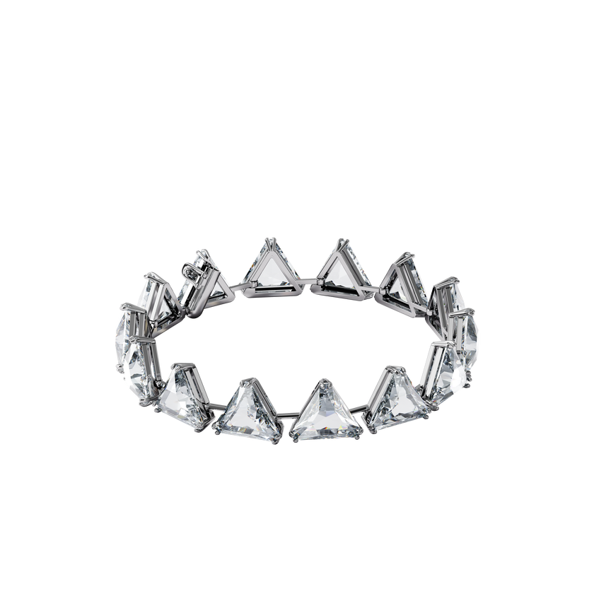 Millenia bracelet, Triangle cut crystal, White, Rhodium plated
